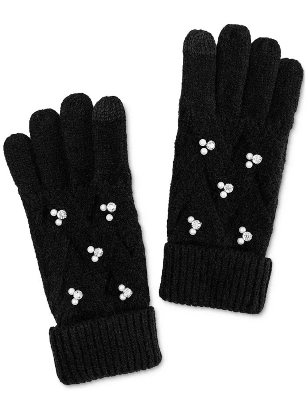 INC Black Knit Pearl Crystal Gloves
